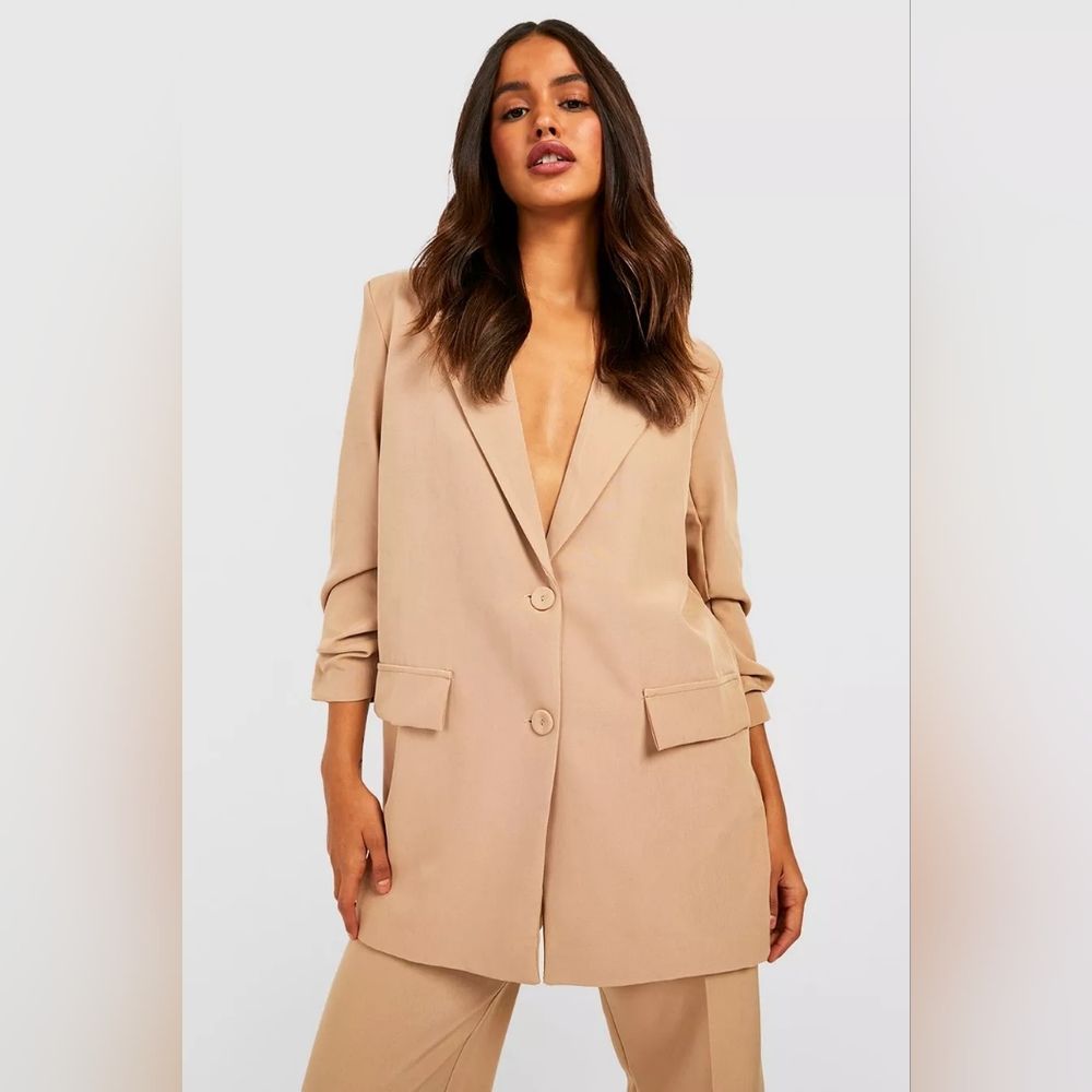 Boohoo RUCHED SLEEVE BLAZER